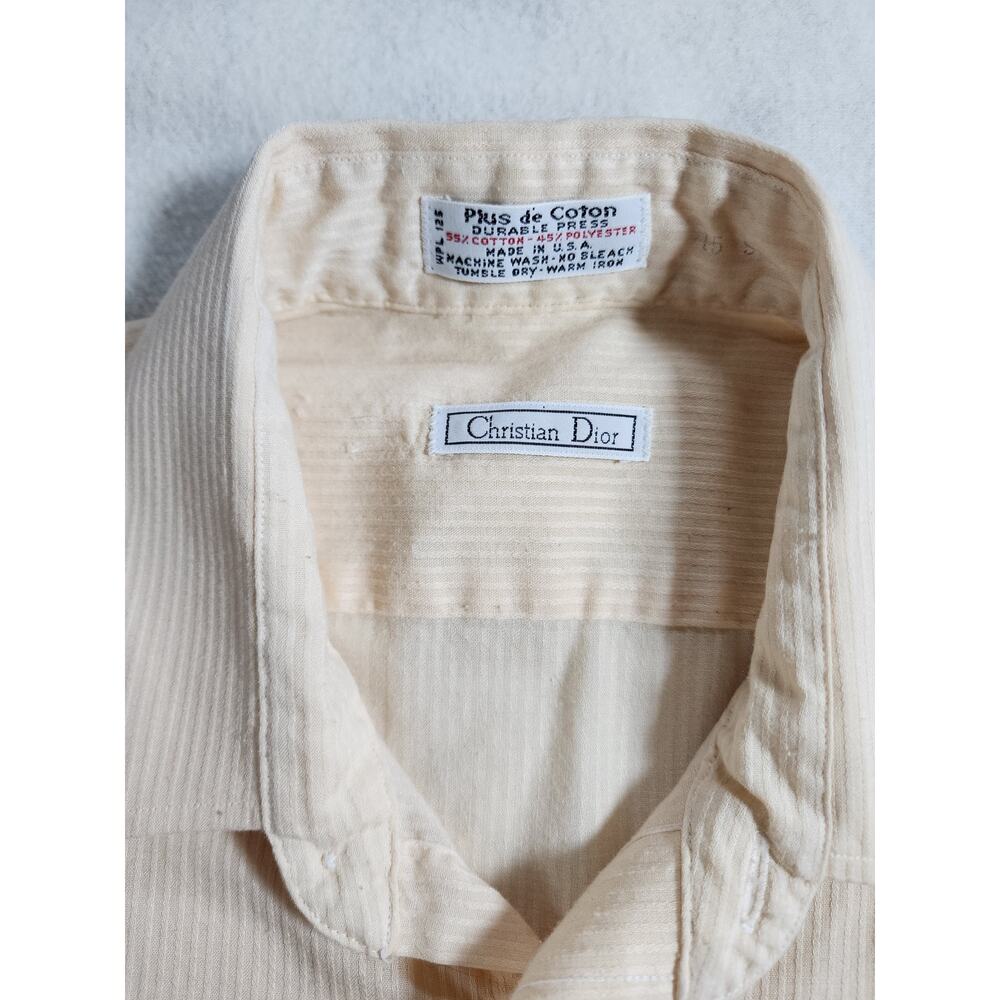 Christian Dior Vintage Short Sleeve Shirt 15 M/L Cream Yellow Pin Stripe Preppy - Picture 3 of 9